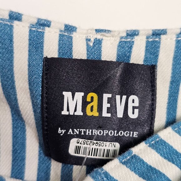 Anthropologie Maeve Colette Crop Linen Pants Wide Leg Blue Stripe 24W NWT - Picture 15 of 16